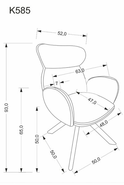 Scaun K585, bej inchis/nuc, stofa clasica/lemn, 63x64x93 cm