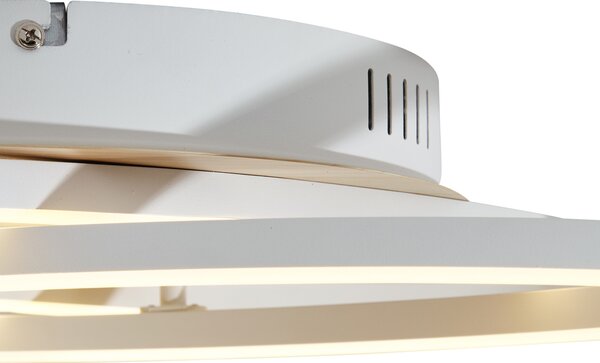 Plafonieră albă cu lemn, cu LED, cu 2 lumini, cu dimmer în 3 trepte - Kane