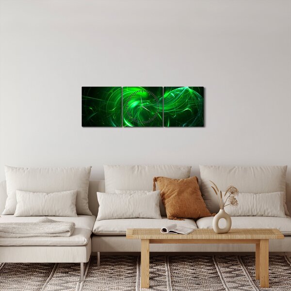 Tablou - abstracție verde (cu ceas) (90x30 cm)