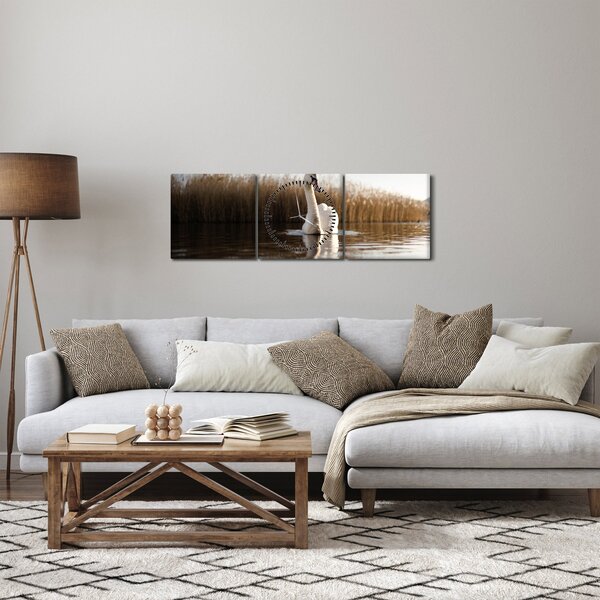 Tablou cu lebăda (cu ceas) (90x30 cm)