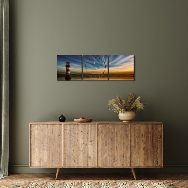 Tablou cu farul în mare (cu ceas) (90x30 cm)