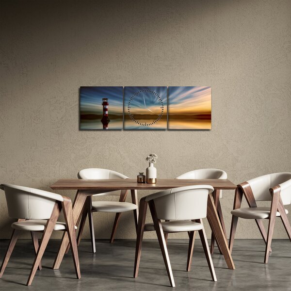 Tablou cu farul în mare (cu ceas) (90x30 cm)