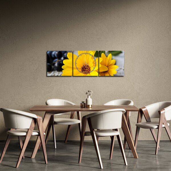 Tablou cu flori galbene (cu ceas) (90x30 cm)