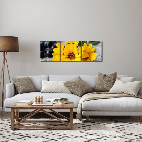 Tablou cu flori galbene (cu ceas) (90x30 cm)