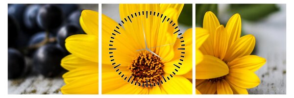 Tablou cu flori galbene (cu ceas) (90x30 cm)