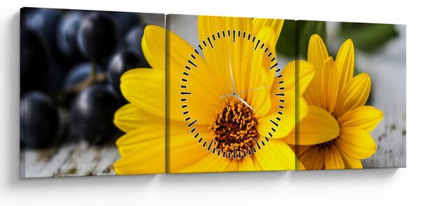 Tablou cu flori galbene (cu ceas) (90x30 cm)
