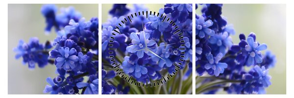 Tablou buchet cu flori albastre (cu ceas) (90x30 cm)