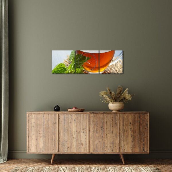 Tablou cu ceașca cu ceai (cu ceas) (90x30 cm)