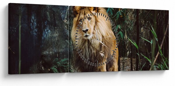Tablou cu leu în natură (cu ceas) (90x30 cm)