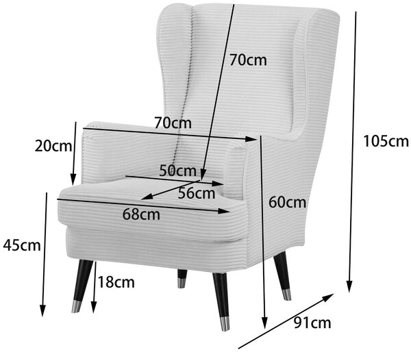 Fotoliu Ziller catifea neagra 70/105/91 cm