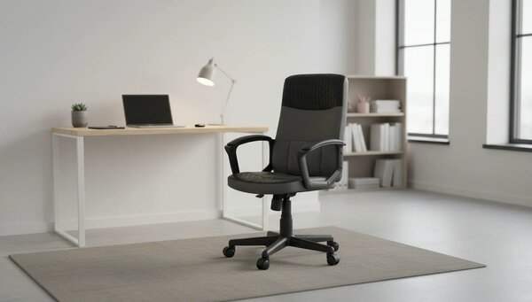 Scaun birou BJORN, negru, piele ecologica, 58x57x100/112 cm