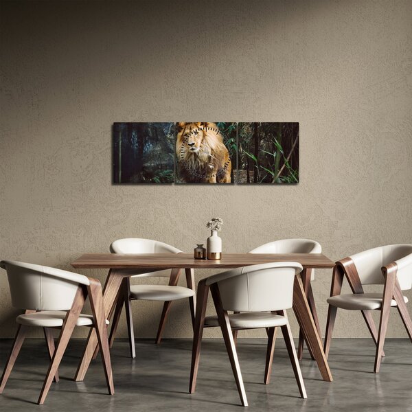Tablou cu leu în natură (cu ceas) (90x30 cm)