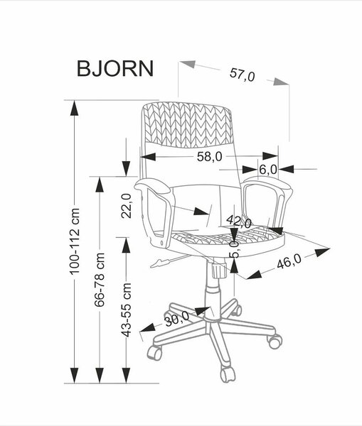 Scaun birou BJORN, negru, piele ecologica, 58x57x100/112 cm