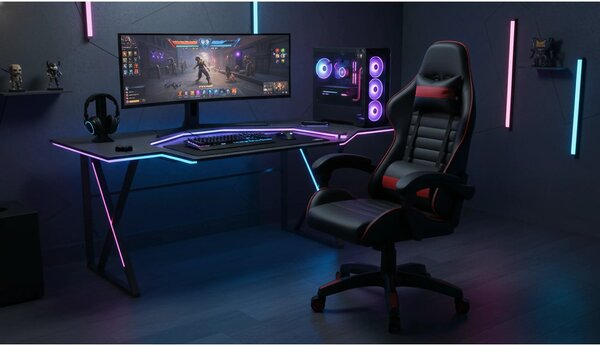 Scaun gaming X-PLAY, negru/rosu, piele ecologica, 64x65x123/132 cm