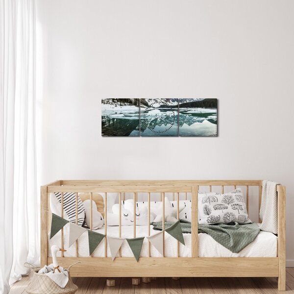 Tablou - lacul iarna (cu ceas) (90x30 cm)