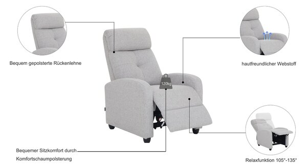 Fotoliu de relaxare Vesoul antracit 68,5/86/102 cm