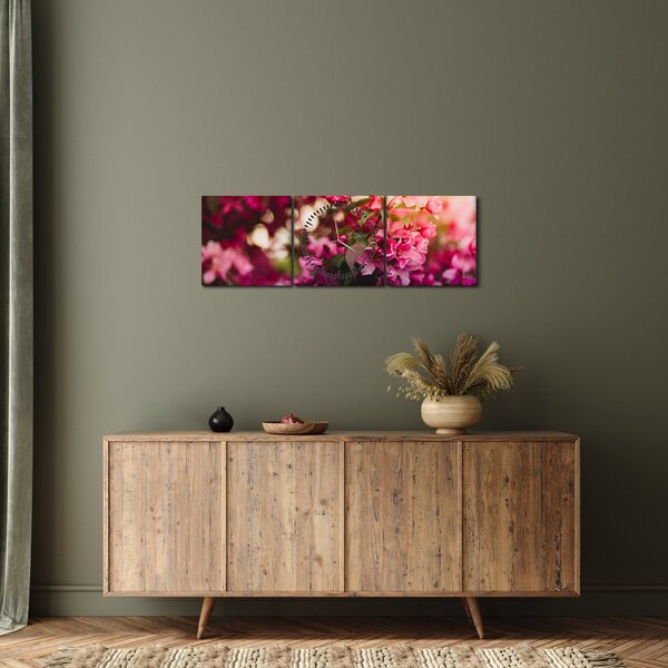 Tablou cu florile tufișului înflorit (cu ceas) (90x30 cm)