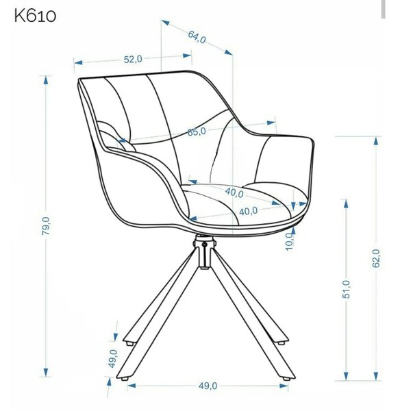 Scaun rotativ K610, gri/negru, stofa catifelata/metal, 65x64x79 cm