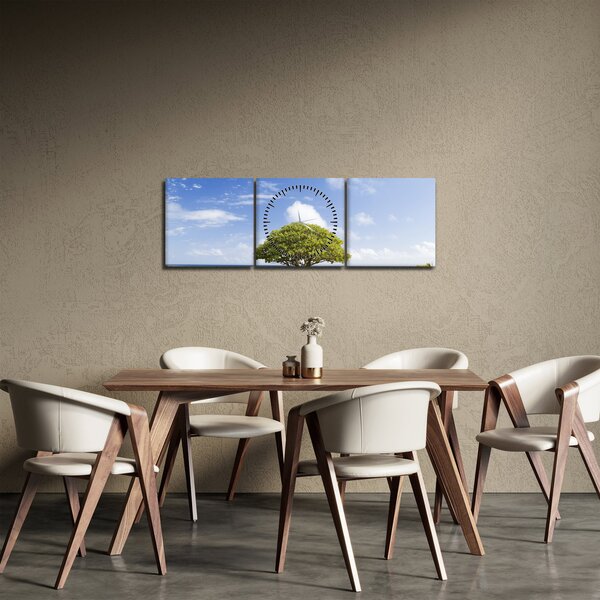Tablou plaja cu copac (cu ceas) (90x30 cm)