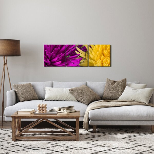 Tablou - detailu cu flori (cu ceas) (90x30 cm)