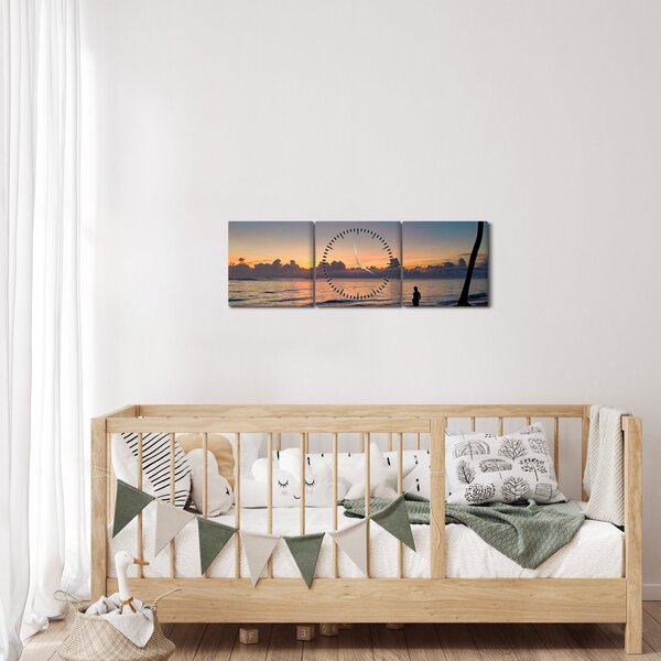 Tablou femeii pe plajă (cu ceas) (90x30 cm)