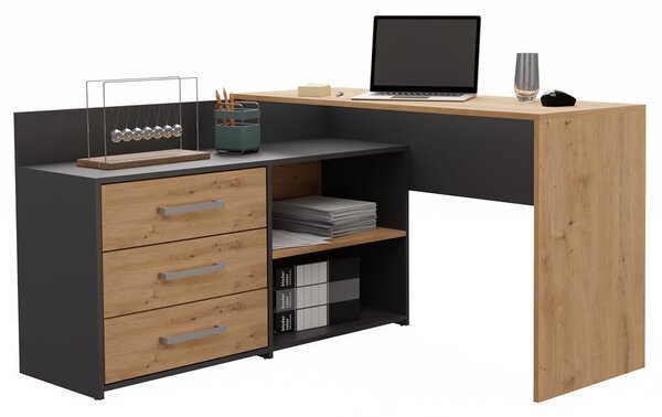 Masă PC de colț Debio 1 (antracit + stejar artisan). Promo -21%. 1132463