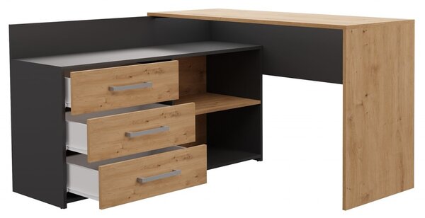 Masă PC de colț Debio 1 (antracit + stejar artisan). Promo -21%. 1132463