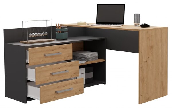 Masă PC de colț Debio 1 (antracit + stejar artisan). Promo -21%. 1132463