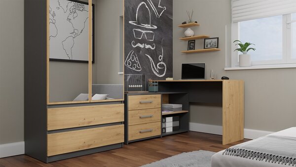 Masă PC de colț Debio 1 (antracit + stejar artisan). Promo -21%. 1132463