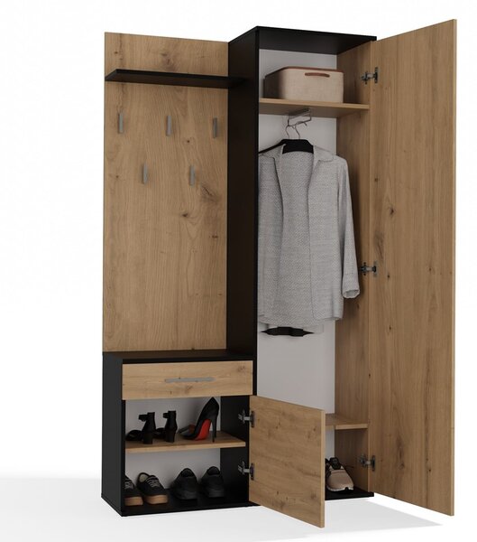 Set mobilier hol Dialogos 1 (antracit + stejar artisan) (cu oglindă). Promo -12%. 1132533