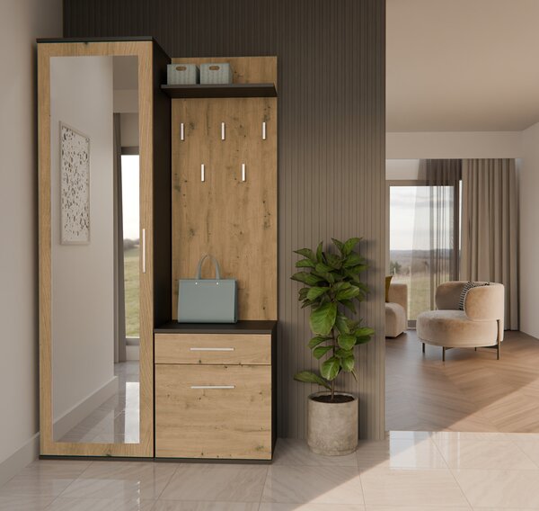 Set mobilier hol Dialogos 1 (antracit + stejar artisan) (cu oglindă). Promo -12%. 1132533