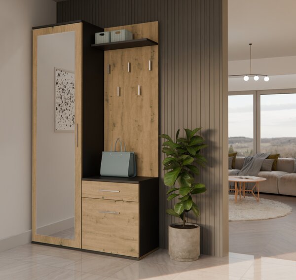 Set mobilier hol Dialogos 1 (antracit + stejar artisan) (cu oglindă). Promo -12%. 1132533