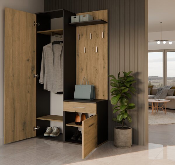 Set mobilier hol Dialogos 1 (antracit + stejar artisan) (cu oglindă). Promo -12%. 1132533