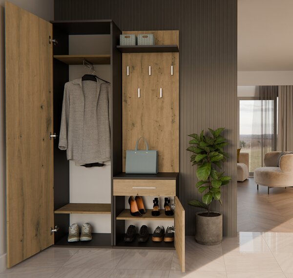 Set mobilier hol Dialogos 1 (antracit + stejar artisan) (cu oglindă). Promo -12%. 1132533