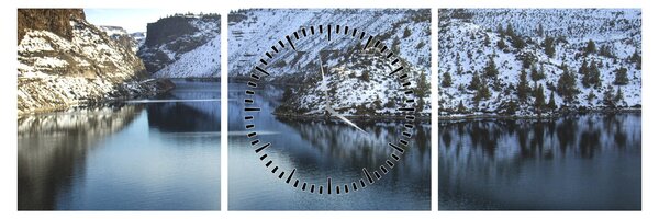 Tablou - peisaj de iarnă cu lac (cu ceas) (90x30 cm)