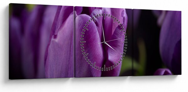 Tablou cu flori de lalele (cu ceas) (90x30 cm)
