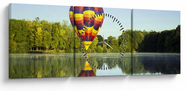 Tablou cu balon cu aer cald pe un lac (cu ceas) (90x30 cm)