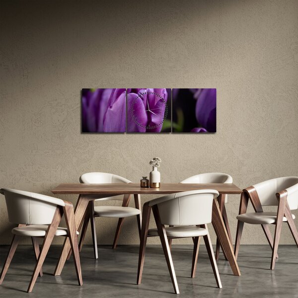 Tablou cu flori de lalele (cu ceas) (90x30 cm)