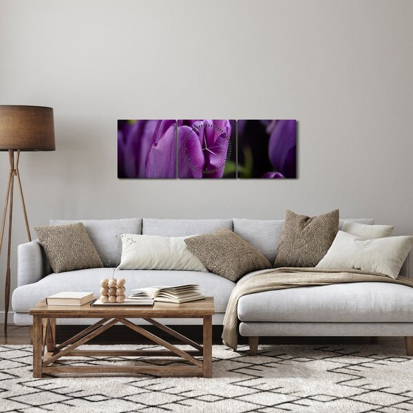 Tablou cu flori de lalele (cu ceas) (90x30 cm)