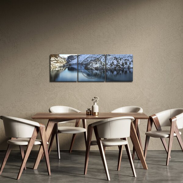 Tablou - peisaj de iarnă cu lac (cu ceas) (90x30 cm)