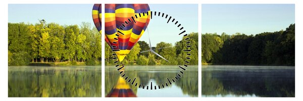 Tablou cu balon cu aer cald pe un lac (cu ceas) (90x30 cm)