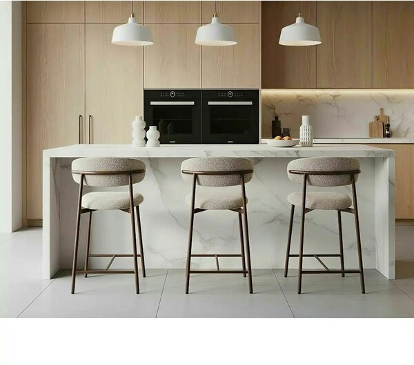 Scaun bar ELTON H-2, bej/nuc, stofă/metal, 43x45x91 cm