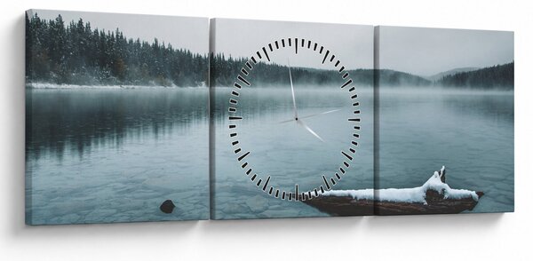 Tablou - lacul nordic înghețat (cu ceas) (90x30 cm)