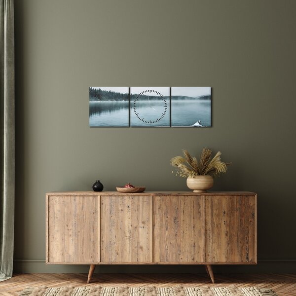 Tablou - lacul nordic înghețat (cu ceas) (90x30 cm)