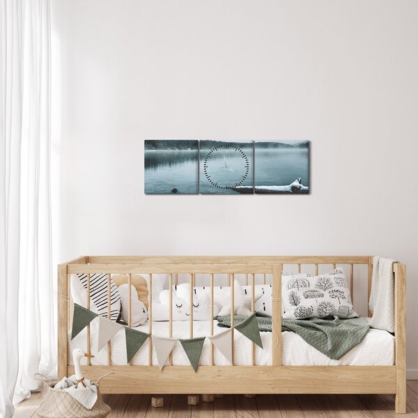 Tablou - lacul nordic înghețat (cu ceas) (90x30 cm)