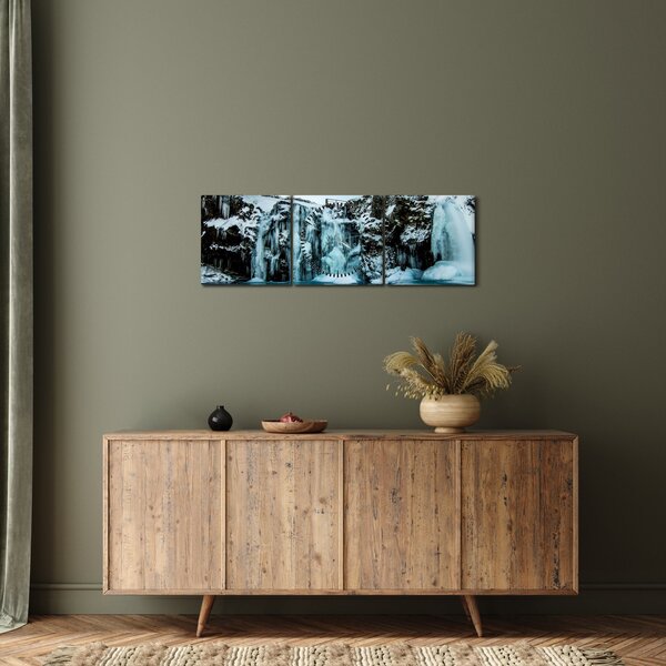 Tablou cu cascade înghețate (cu ceas) (90x30 cm)