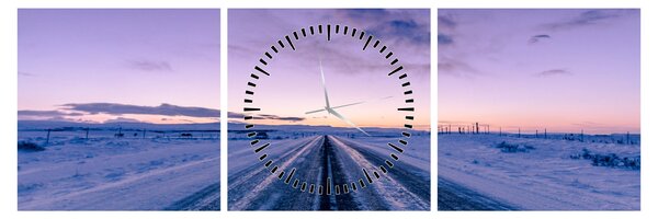 Tablou - autostrada iarna (cu ceas) (90x30 cm)