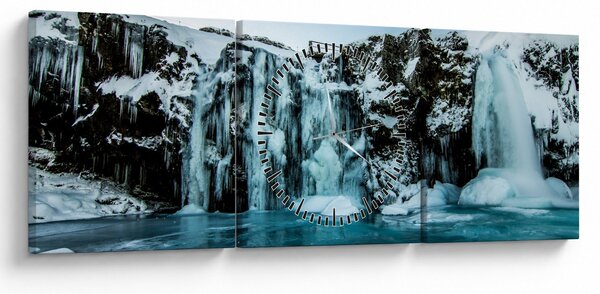Tablou cu cascade înghețate (cu ceas) (90x30 cm)