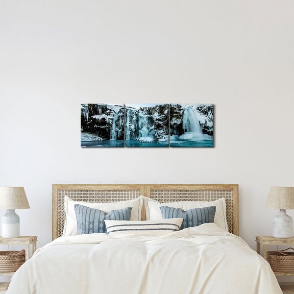 Tablou cu cascade înghețate (cu ceas) (90x30 cm)