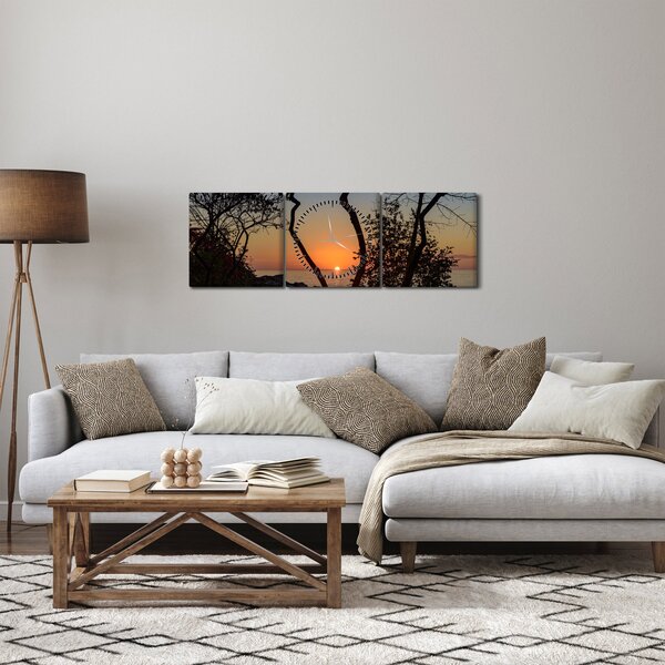 Tablou cu apus de soare (cu ceas) (90x30 cm)
